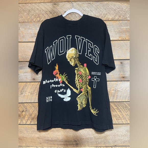 Darc Sport Wolves Black Skeleton Shirt Adult Medium Death Rose Oversized Tee - Picture 1 of 10